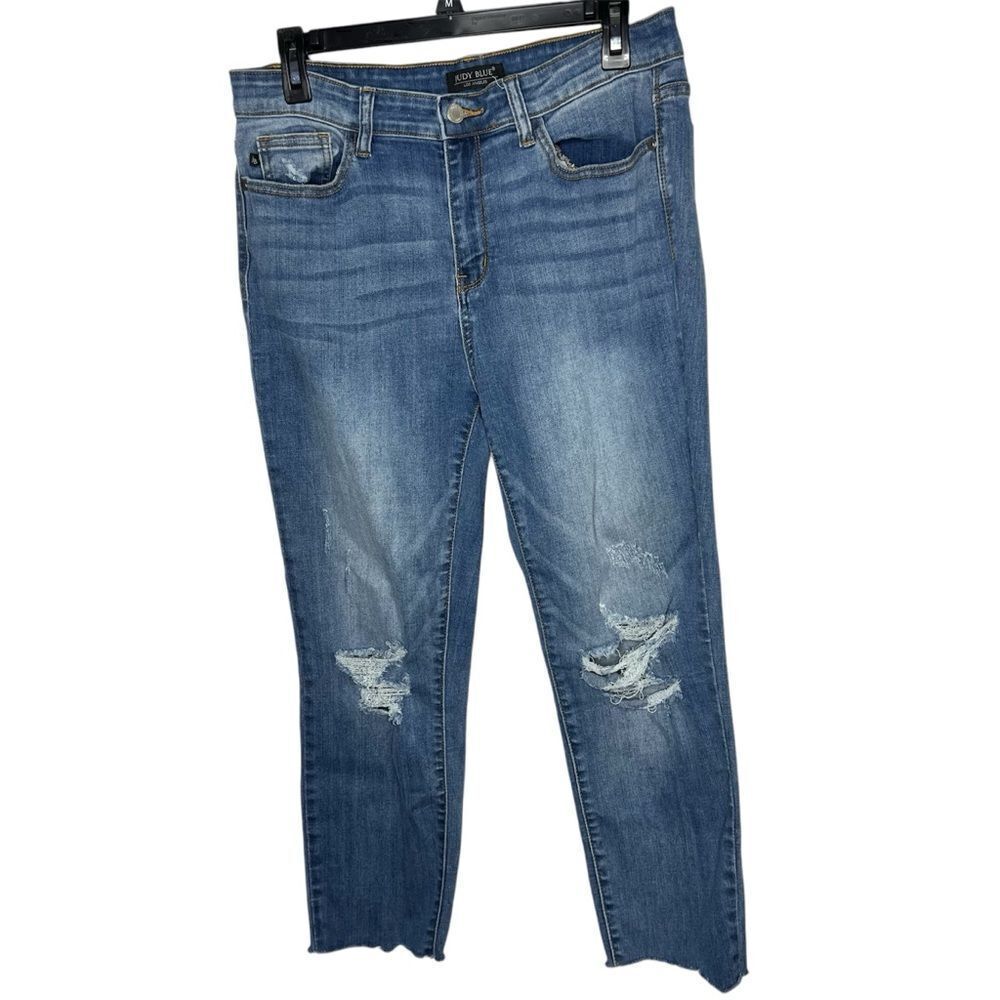 Judy Blue Boyfriend Fit Whiskered Distressed Blue Women Relax Jeans Sz 13/31